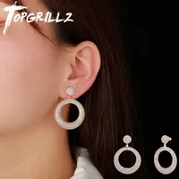 Dangle & Chandelier 1 Pair Of Round Earrings Iced Out CZ Paved Bling Stone For Women Men Fashion Hip Hop JewelryDangle