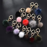 Mink Fur Ball Peach Heart Keychains Piñera Carrero Key Ring Women Love Plush Pom Pom Keychain