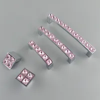 Crystal Glass Series Diamond Pink Furniture Handle Door Knobs Dresser Drawer Garderob Köksskåp Skåp Pull Door Accesso285w