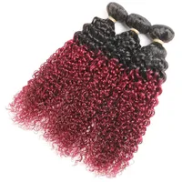 1B/BURGUNDY OMBRE HAIR EXTENSENS 1B 99J BRAZILIAN KINKY CURLY HAIR WEAVE Red Remy Ombre Human Hair 3 4 번들