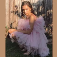Casual Sukienki Różowe Ruffles Tulle 2022 Moda Custom Made Bez Ramiączek Letnia Sukienka Formalna Gnuśna Party Prom Suknie