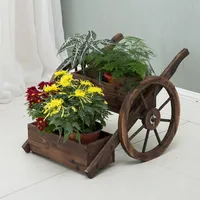 Planters  Pots GY Two-Layer Fashion Flower Pot Anti-Corrosion Carbonized Solid Wood Decoration Shelf Plant Stand