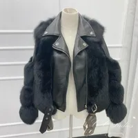 2020 Real Fur Coat Winter Jacket Women Natural Fur Genuine Leather Outerwear Streetwear Thick Warm Fashion253M