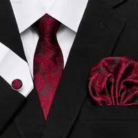 Heren 100% Rood Ribb geruite afdrukken, jacquard gebreide stropdas zakdoek + formele bruiloft manchetknoop set, busins ​​feest, gratis levering