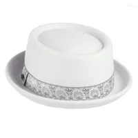 Berets 100% Wool Men Pork Pie Hat For Dad Uniex White Black Top Lady Gentleman Flat Bowler Porkpie Fedora WomenBerets