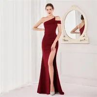 Party Dresses Women Elegant Off The Shoulder Floor Length Evening Dress Sexy Hight Slit 2023 Maxi Long Knitting GownParty