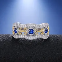 Pierścienie klastra vintage puste wzór dla kobiet niebieski cz kryształy zaręczynowe żeńska bage przyjęta