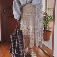 Skirts Faldas Mujer Moda Korean Chic Slim Jupe Femme High Elastic Waist Hollow Out Crochet Skirt Women Wrap Hip Elegant Wild KnitSkirts