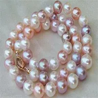 Gioielli di perle fini 7-8 mm Natural Pink Pink Purple Multi-Color Pearl Necklace 18 "233R