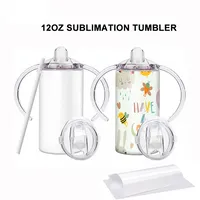 12oz Stainless Steel Double Wall Vacuum Insulated Kids Straight White Sublimation Blank Sippy Cup Mug Tumbler with Handles B0419