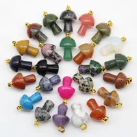 Mix Natural Stone charms Quartz Crystal Amethyst Agates Aventurine Mushroom Pendant for DIY Jewelry Making Accessories