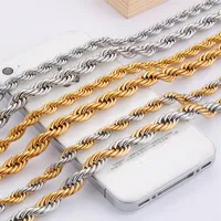 Multi-color 316 Stainless Steel 6mm Rope Chains Necklace Gold and Silver 24 inch Hip Hop jewerly2570