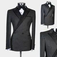 Men's Suits & Blazers One Piece Men Suit Tailoe-Made Pinstripe Black Sequins Lapel Double Breasted Wedding Business Formal Causal Prom Tailo