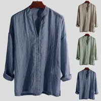 Men s Casal T Camisetas algodão e linho cânhamo de linho de mangas compridas blusa de cor sólida Harajuku Streetwear Opevers tamanho 220617