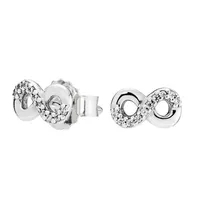 Authentic 925 Sterling Silver Sparkling Infinity Stud Earrings Cute Women Party Jewelry with Original box for Pandora small earrings