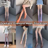 Lls gradyan ağ çorapları kadınlar sıkı seksi külot gece kulübü renk değiştiren elmas içi boş J220708
