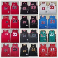 Men Mitchell and Ness Basketball Retro Michael Jersey Vintage 23 Team Color Stripe Black Red White Green All Stitched For Sport Fans Breathable Big Team Logo Sewn On