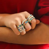 Wedding Rings Geometric Round Rainbow Crystal Ladies Ring Punk Stackable Woman Cubic Zirconia Multi Color Rhinestone Finger JewelryWedding