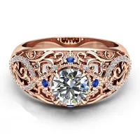 Pierścienie klastra Hoyon 14K Rose Gold Kolor Diamond Pierścień dla kobiet Wedding Fine Topaz Kamena Bizuteria Biżuteria Prezent