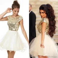 Shiny Golden Sequins Girls Homecoming Dresses 2018 Short Sleeves Short Party Gowns Graduation Dresses Cocktail bridesmaids dresses276s