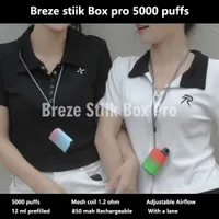 New Breze Stiik Box Pro 5000 퍼프 퍼프 일회용 E 담배 장치 메쉬 코일 vape 퍼프 프리핑 포드 12 ml 충전식 기화기 펜 대 BC 5000 토네이도 7000 에너지