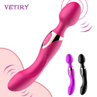 Vetiry 강력한 큰 진동기 G- 스팟 음핵 자극기 여성을위한 이중 머리 마법 지팡이 섹시한 장난감 여성 자위