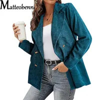Women's Suits & Blazers 2022 Spring Autumn Fashion Corduroy Blazer Jacket Women Casual Pockets Long Sleeve Work Suit Coat Office Lady Solid
