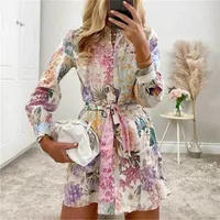 Boho inspirado Multicolor Floral Print Summer Dress Women Buttons Down Belted Long Manuve Mulher Dress Elegant Ladies Dress 220808