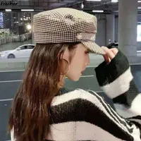 Berets Fashion Women Houndstooth Cap Modern Navy Sailor Hats Punk Cool Marine Hat Caps Military Army For Woman LadyBerets