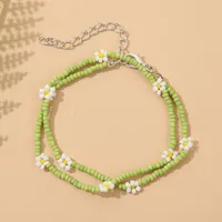 Beaded Strands Bohemian Ladies Fashion Light Green Glass Beads Double Layer Bracelets For Women Handmade White Flower Bracelet Jewel Fawn22