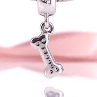 Authentic 925 Sterling Silver Dog bone silver dangle with cubic zirconia Charm Fit DIY Pandora Bracelet And Necklace 791263CZ272c