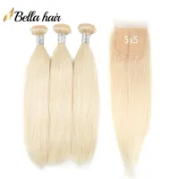 613 100% Virgin Human Hair Weave with 5x5 Transparent Lace Closure Blonde Straight Body Wave Hair Extensions 11A Quality 4Pcs/Lot