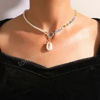Meetvii Trendy Butterfly Pearl Chain Necklace for Women Girl Asymmetry Charming Summer Shell Pendant Necklace Boho Jewelry
