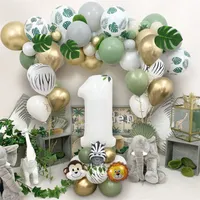 28PCS Dżungla Zestaw balonowy z balonem z białym numerem małpy lwowe piłki foliowe dla dzieci Dekoracja urodzin