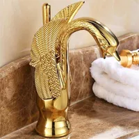 Finition en or entier Swan Shape Brass Bassin Faucet Bathroom Bathroom Single Hole Centerset Basin Mixer TAP268P