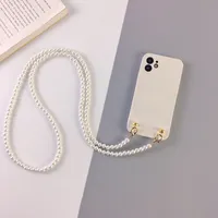 Funda de la pulsera de la perla de la perla de la perla de Crossbody con cadena para iPhone 11 12 13 Pro Max XR x XS 6 7 8 Plus Funda con correa