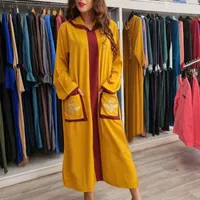 Sıradan elbiseler Dubai abay uzun elbise kadın nakış moda kapşonlu cepler Müslüman Fas Jellaba Kaftan Kadın Zengin Zarif Maxi Elbise