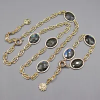 Earrings & Necklace Jewelry Natural Labradorite Oval Shape Cubic Zirconia Pave Bezel Set Gemstone Chain Long Bracelet SetsEarrings