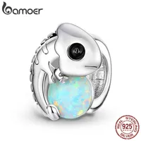Bamoer Chameleon Metal Beads for Women Jewelry Making White Opal 925 Sterling Charm Fit Original Placelet BSC254