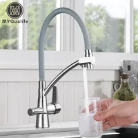 Myqualife Brand Kitchen Sink Faucet Tap Pure Water Filter Mixer Crane Dual Bandles Purification Bainting and Cold Faucet 220716