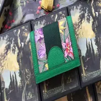 5A top quality 523155 Ophidia Card Case Short Wallet Canvas Leather Flora Print coin pocket Come Dust Bag Box 2407