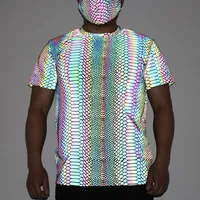 Camisetas para hombres Hombres 2022 Desdorzante Camiseta de piel de serpiente láser láser reflectante de manga corta top giro modo flash noche