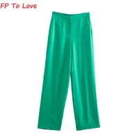 Pantalon féminin Capris FP To Love 2022 Summer Women's Green Silk Satin Texture Casual Ligne élégante chic