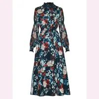 Casual Dresses High Quality Est Nice Spring Long Sleeve Split Printed With Vertical Collar Beaded Lantern Dress