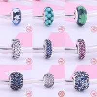 925 Silver Fit Pandora Charm 925 Bracelet Pink Blue Color Crystal Effervescence Murano Glass charms set Pendant DIY Fine Beads Jewelry