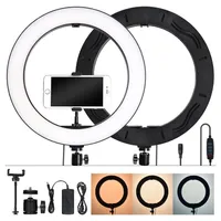 16cm 26cm 36cm Dimmable LED Ring Light Pography Selfie Light 3 colors For Makeup Video Live Studio With Phone Clip 2.1m tripod 2225