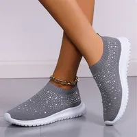 Rimocy Crystal Breathable Mesh Sneaker for Women Comfortable Soft Bottom Flats Plus Size 43 Non Slip Casual Shoes Woman 220708