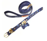 High Quality Brown Luxury Pet Collars Leather Popular Print Dog Leashes Fashion Pet Neck