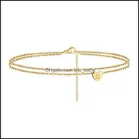 Anklets sieraden hart initiële enkelarmbanden voor vrouwen 14k goud gevulde handgemaakte, sierlijke gelaagde enkelbandbrief