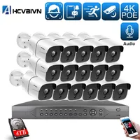 Systems AHCVBIVN AI Smart 4K 5MP System 16CH POE CCTV Security NVR Kit HD Sound Audio Outdoor IP Camera Surveillance293Y